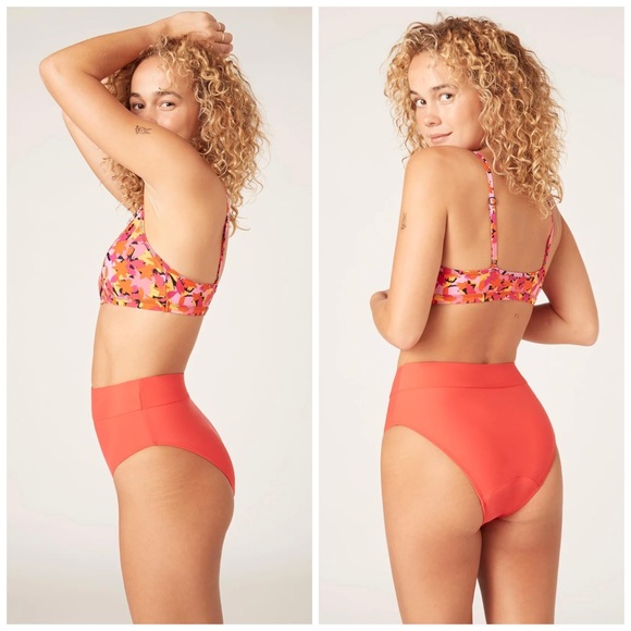 Modibodi Recycled Keyhole Crop Top + Hi-Waist Cheeky Briefs (Poppy Red) - Picture 4 of 6